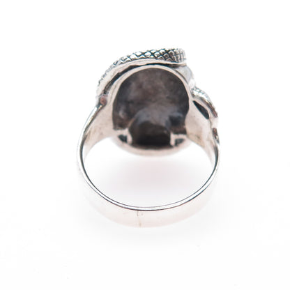 925 Sterling Silver Vintage Skull & Snake Oxidized Biker Ring Size 8.75