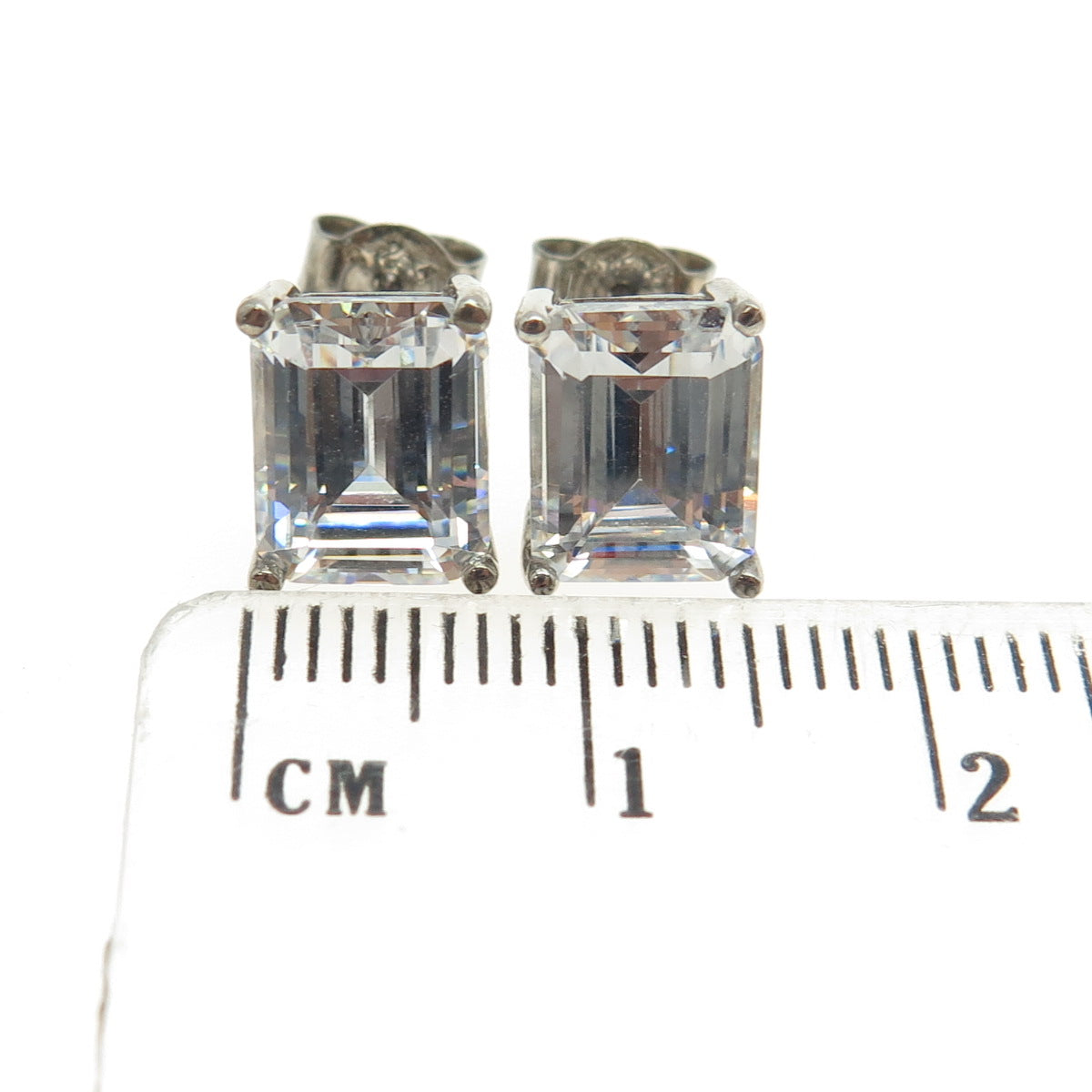 925 Sterling Silver Radiant-Cut Shaped C Z Stud Earrings