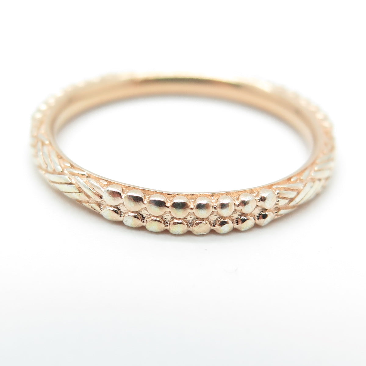 925 Sterling Silver Rose Gold Plated Granulated & Braided Band Ring Size 8.25