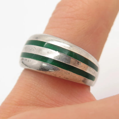 925 Sterling Silver Vintage Enamel Striped Band Ring Size 6.25