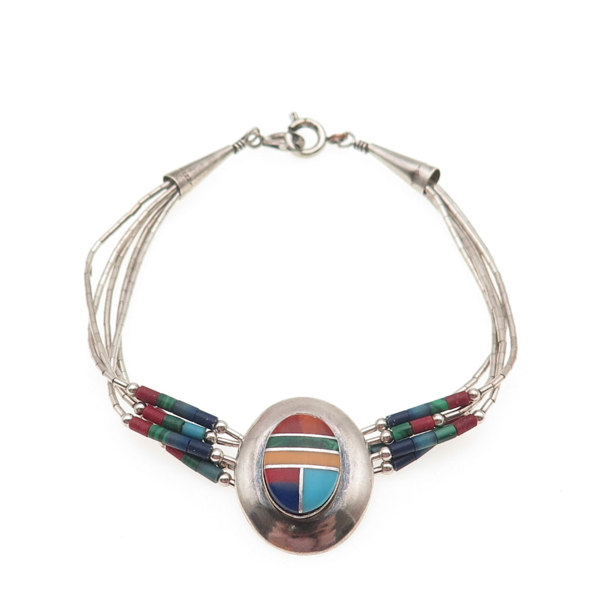 Thomas Singer Old Pawn Sterling Silver Vintage Multi-Gem 5-Strand Bracelet 7.5"