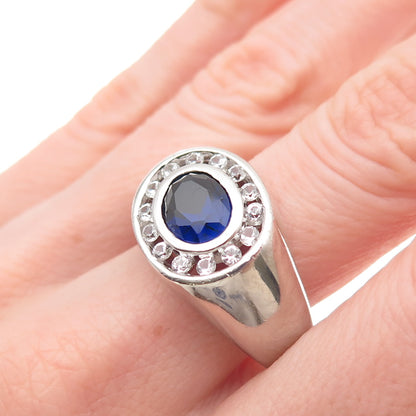 Felicia Design 925 Sterling Lab-Created Sapphire Real White Topaz Ring Size 10.5