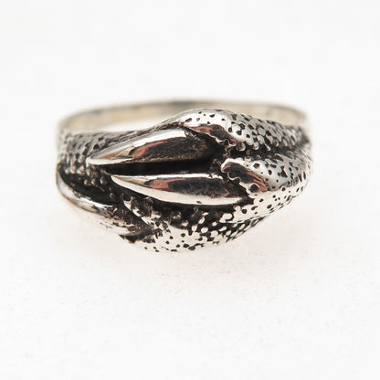 925 Sterling Silver Vintage Dragon Claw Oxidized Ring Size 10