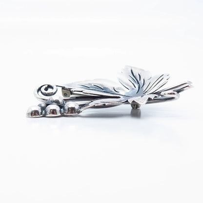 925 Sterling Silver Vintage Damaso Gallegos Taxco Grapes & Leaf Pin Brooch