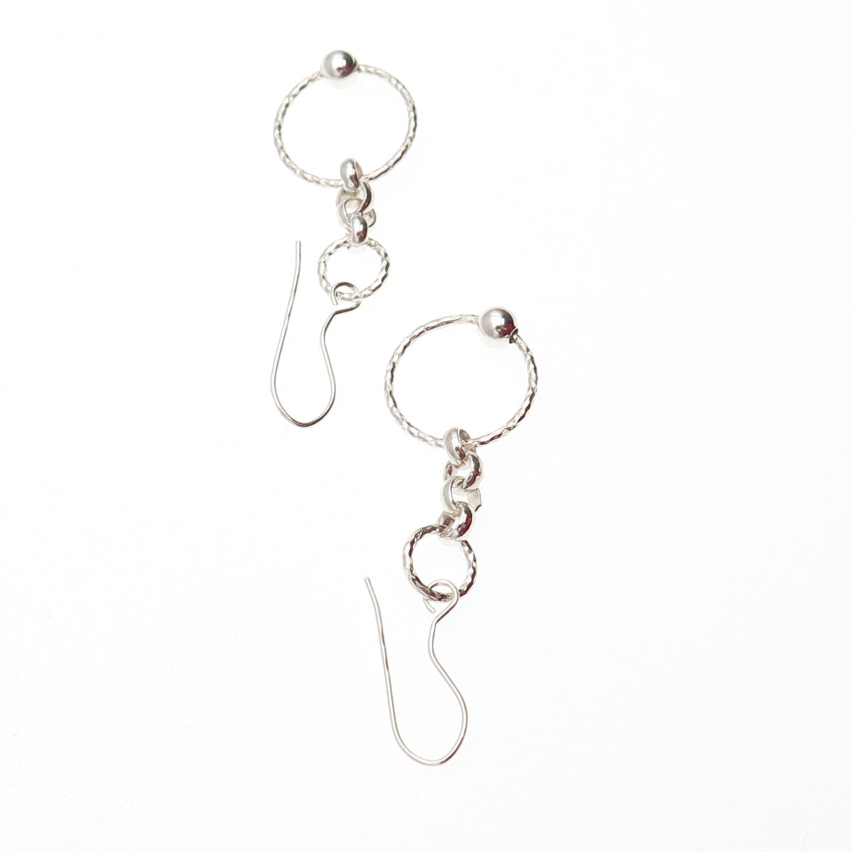 925 Sterling Silver Vintage Italy Ball Beaded Circle Dangle Earrings