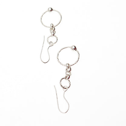 925 Sterling Silver Vintage Italy Ball Beaded Circle Dangle Earrings