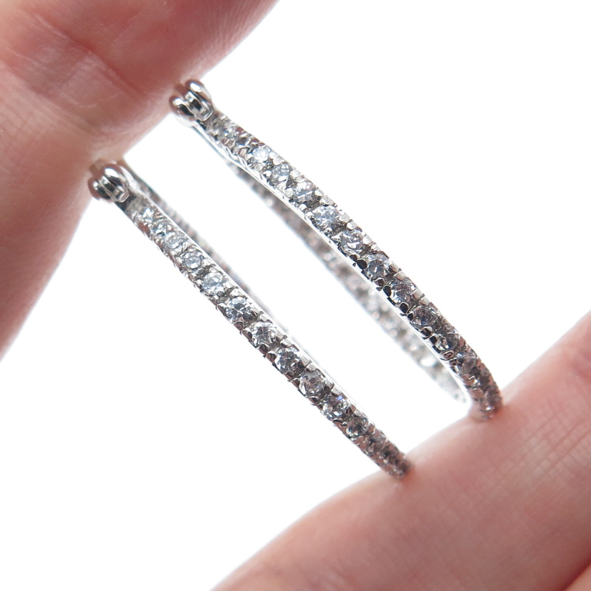 925 Sterling Silver Round-Cut C Z In & Out Hoop Earrings