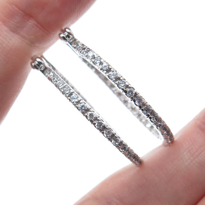 925 Sterling Silver Round-Cut C Z In & Out Hoop Earrings