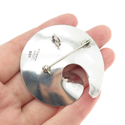 925 Sterling Silver Vintage Mexico Real Carnelian Gemstone Modernist Pin Brooch