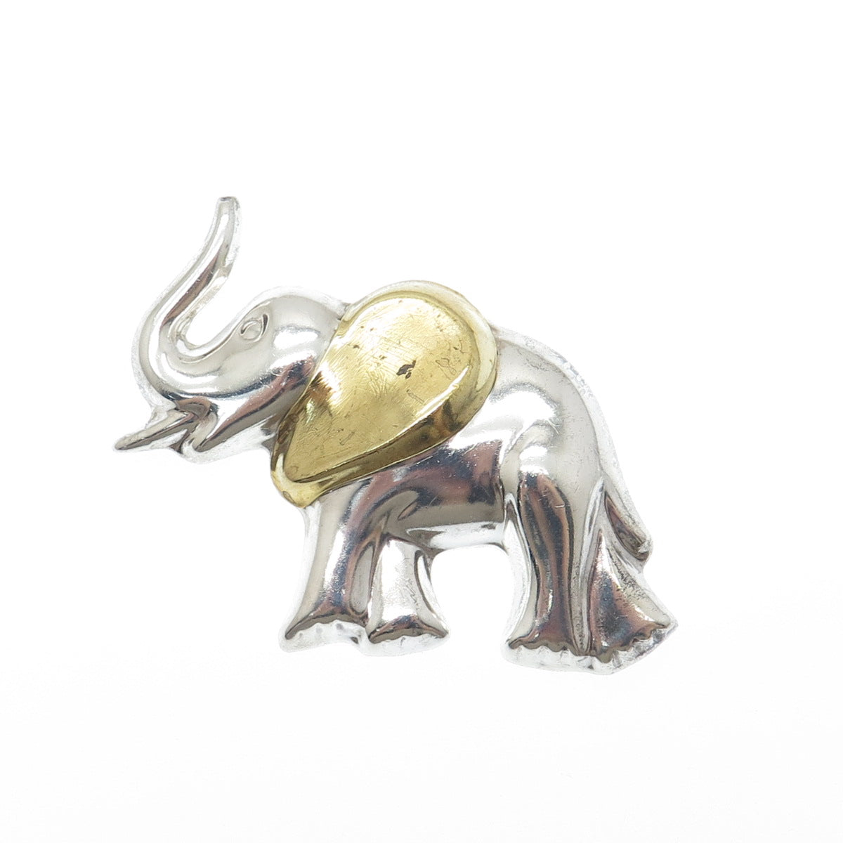 LATON 925 Sterling Silver 2-Tone Vintage Mexico Elephant Pin Brooch