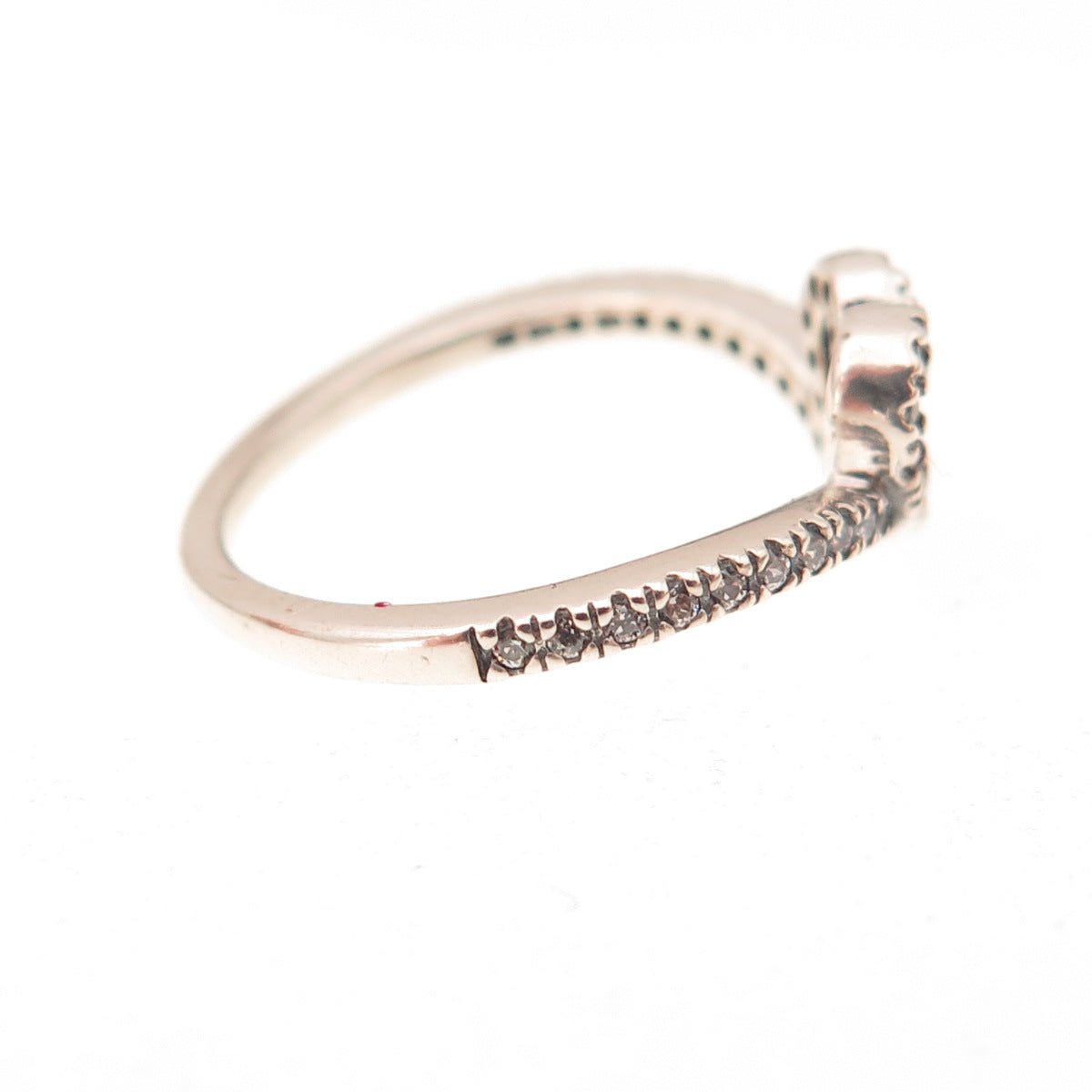Pandora 925 Sterling Silver C Z Sparkling Wishbone Heart Ring Size 4.5