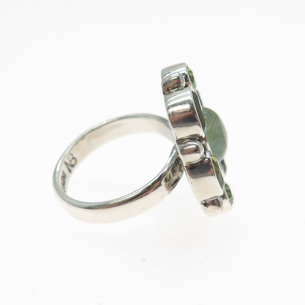 NICKY BUTLER 925 Sterling Silver Vintage Real Prehnite & Peridot Ring Size 6.25