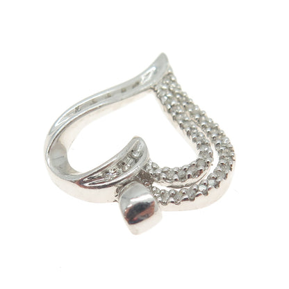 SUN 925 Sterling Silver Real Round-Cut Diamond Open Heart Pendant