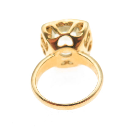 925 Sterling Silver Gold Plated Real Diamond & Green Amethyst Ring Size 4.75