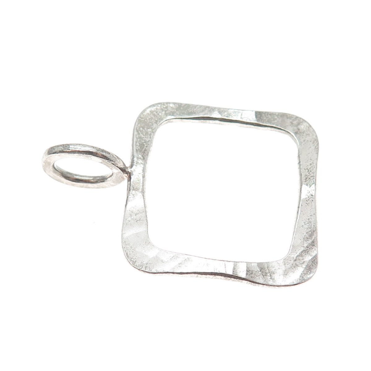 925 Sterling Silver Vintage RN Modernist Hammered Square Charm Pendant