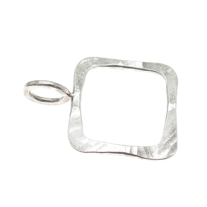 925 Sterling Silver Vintage RN Modernist Hammered Square Charm Pendant