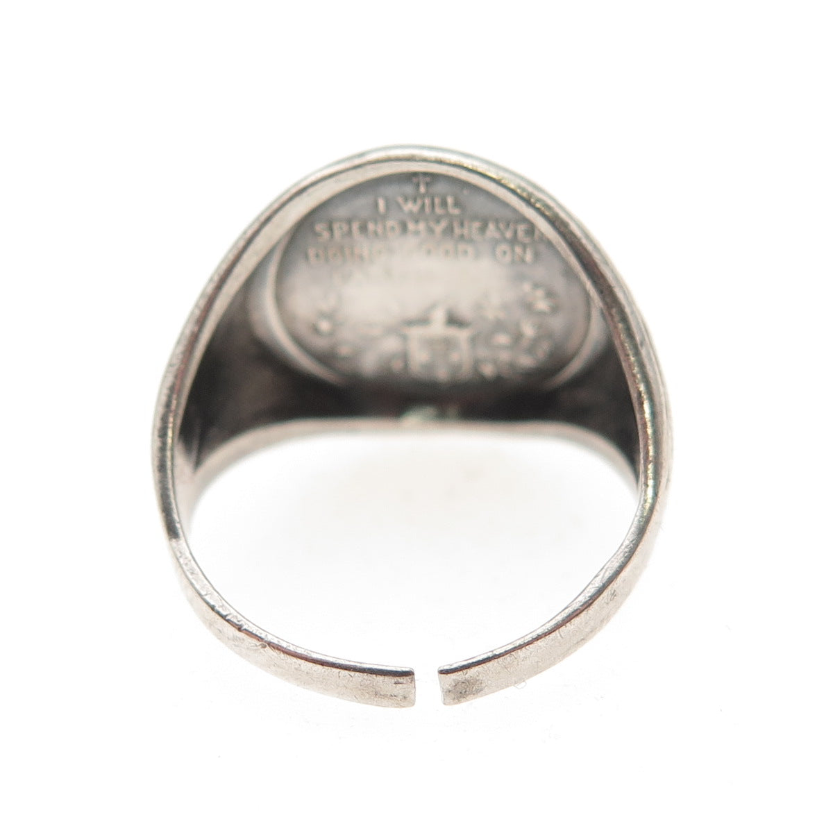925 Sterling Silver Antique Art Deco St. Teresa Signet Ring Size 5.5 (cut shank)