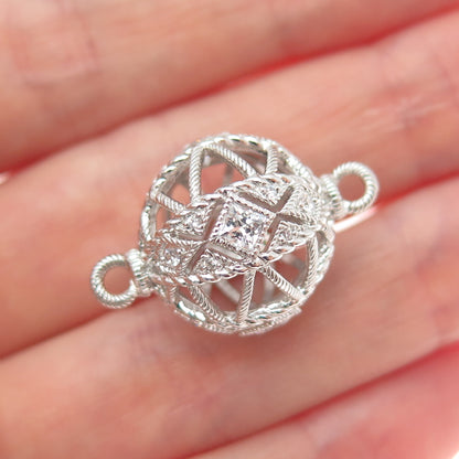 925 Sterling Silver Round-Cut C Z Bead Charm for Bracelet / Necklace