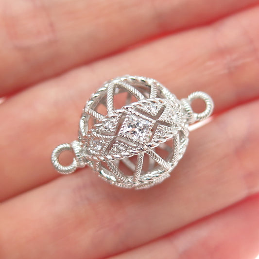 925 Sterling Silver Round-Cut C Z Bead Charm for Bracelet / Necklace