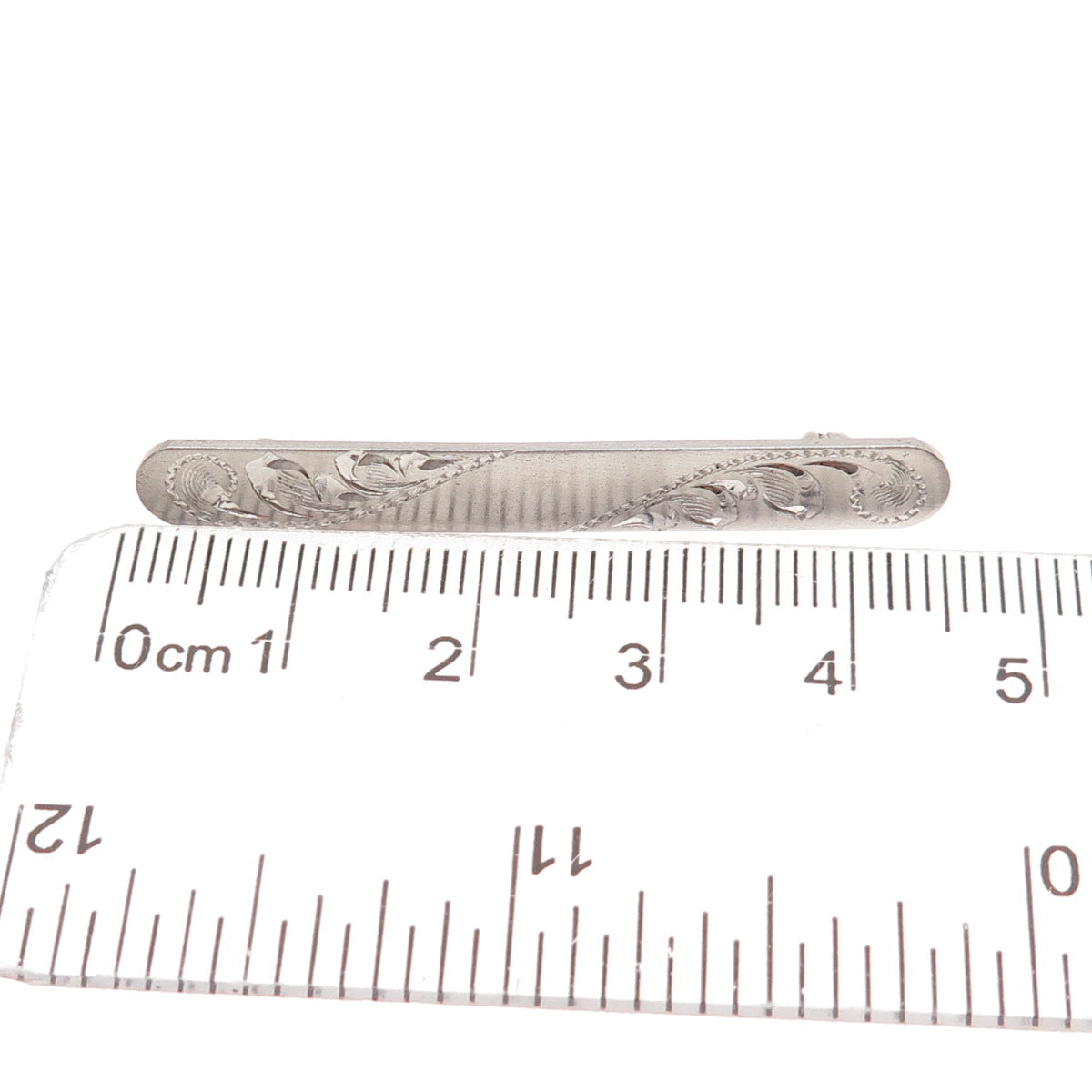 925 Sterling Silver Vintage Engraved Floral Bar Pin Brooch