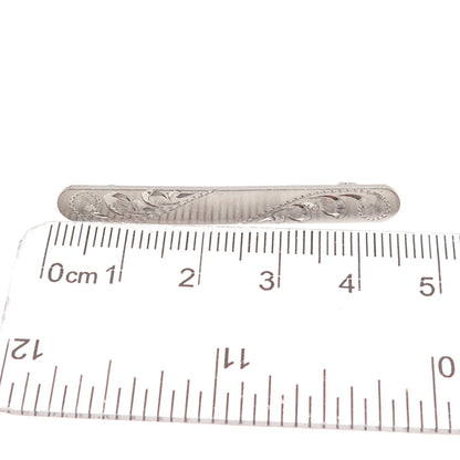 925 Sterling Silver Vintage Engraved Floral Bar Pin Brooch