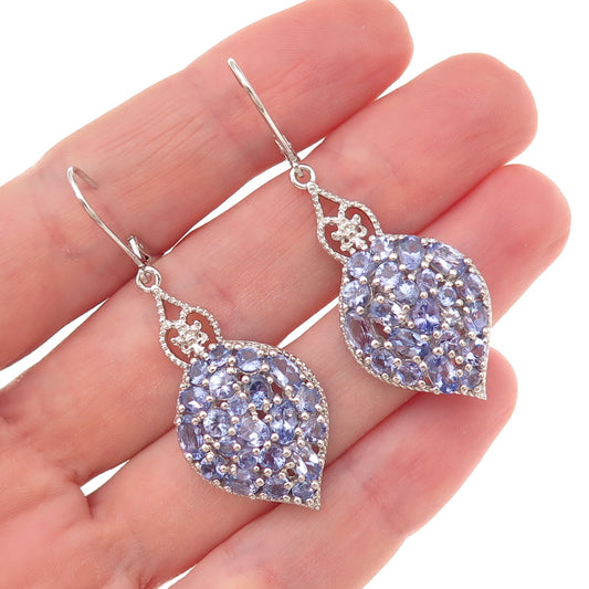 Chuck Clemency 925 Sterling Silver Real Tanzanite Dangle Earrings