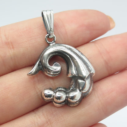 925 Sterling Silver Vintage Floral Oxidized Pendant