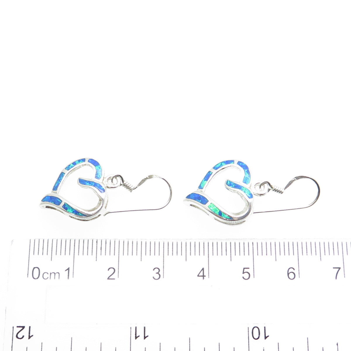 925 Sterling Silver Vintage Real Opal Heart Dangle Earrings