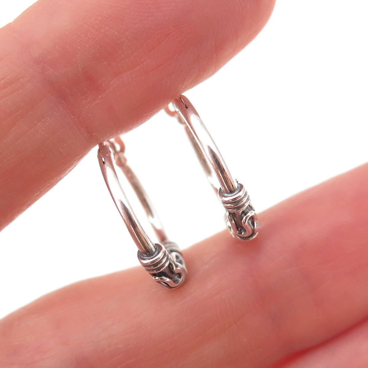 Han 925 Sterling Silver Vintage Zig Zag Oxidized Hoop Earrings