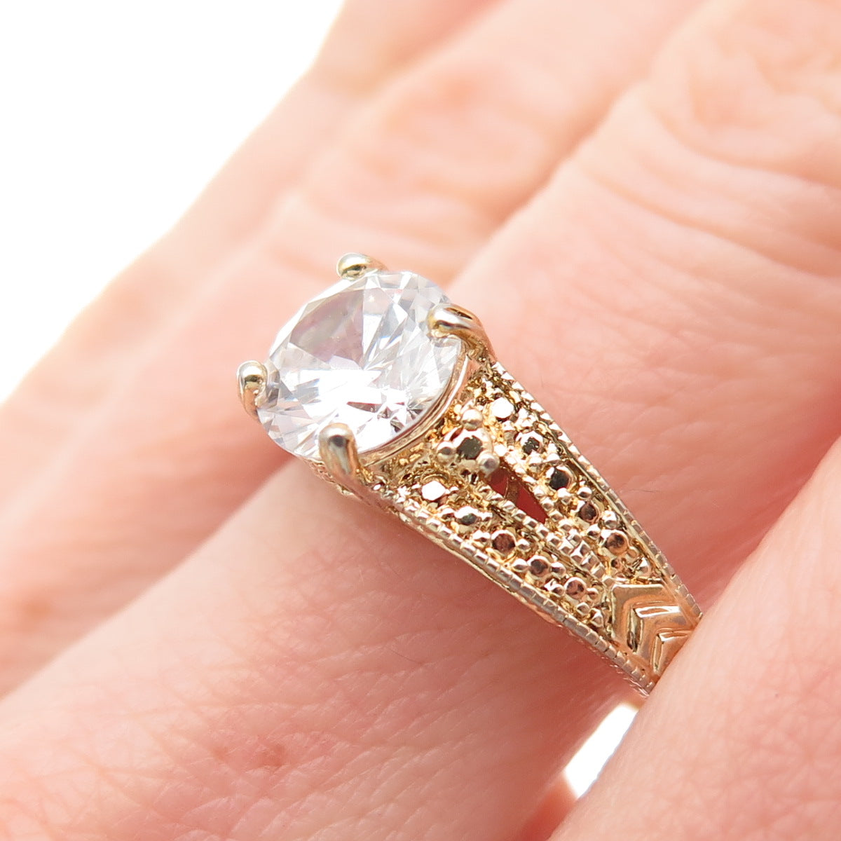 DIADEMA 925 Sterling Silver Gold Plated Round-Cut C Z Engagement Ring Size 8