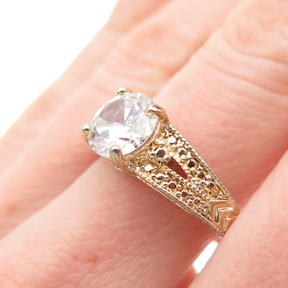 DIADEMA 925 Sterling Silver Gold Plated Round-Cut C Z Engagement Ring Size 8
