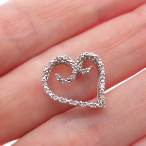 HN HENG NGAI 925 Sterling Silver Real Round-Cut Diamond Heart Mini Slide Pendant