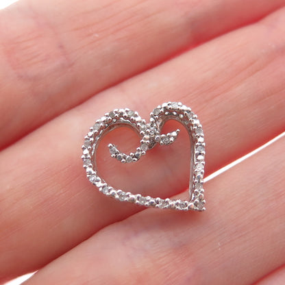 HN HENG NGAI 925 Sterling Silver Real Round-Cut Diamond Heart Mini Slide Pendant