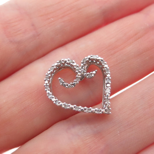 HN HENG NGAI 925 Sterling Silver Real Round-Cut Diamond Heart Mini Slide Pendant