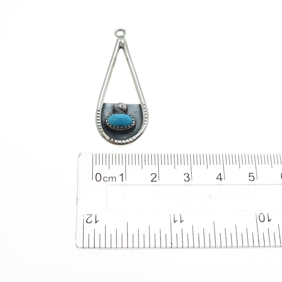 Old Pawn Sterling Silver Vintage Southwestern Turquoise Teardrop Tribal Pendant