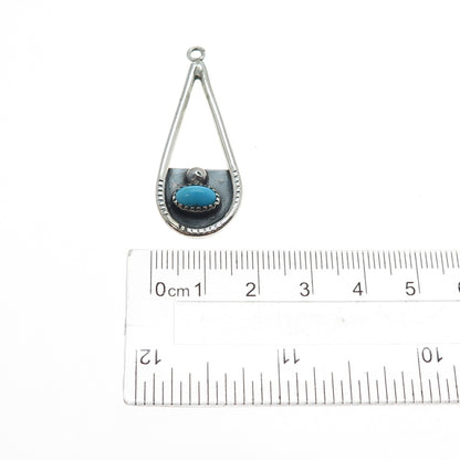 Old Pawn Sterling Silver Vintage Southwestern Turquoise Teardrop Tribal Pendant