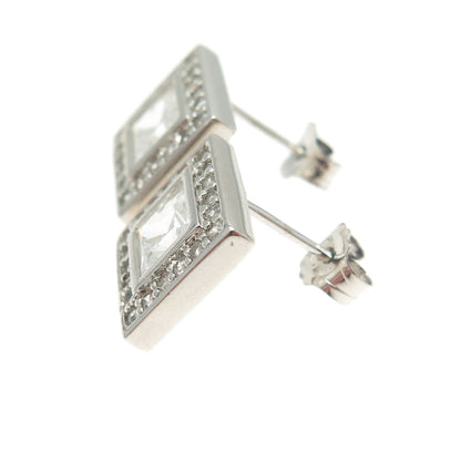 925 Sterling Silver Princess & Round-Cut C Z Stud Earrings