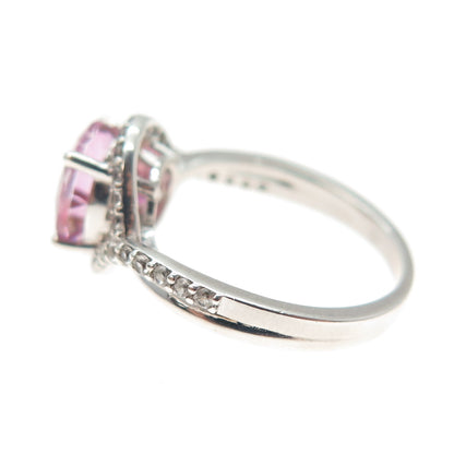 925 Sterling Silver Real Round-Cut White Topaz & Pink C Z Ring Size 5.25