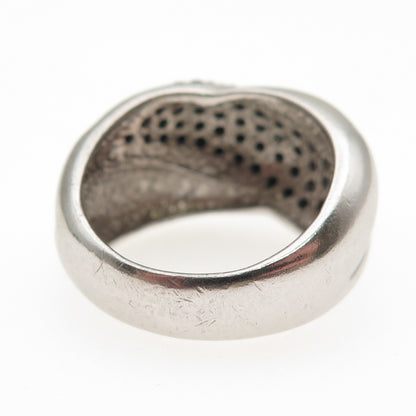 925 Sterling Silver Real Round-Cut Black Spinel Crisscross Ring Size 8.75