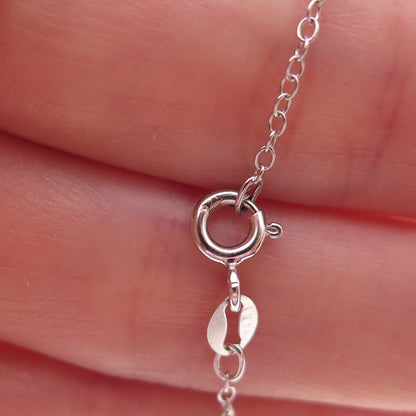 925 Sterling Silver Real Round-Cut Diamond Heart Cable Chain Necklace 18"