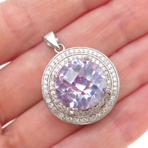 925 Sterling Silver Round-Cut Lavender & White C Z Charm Pendant