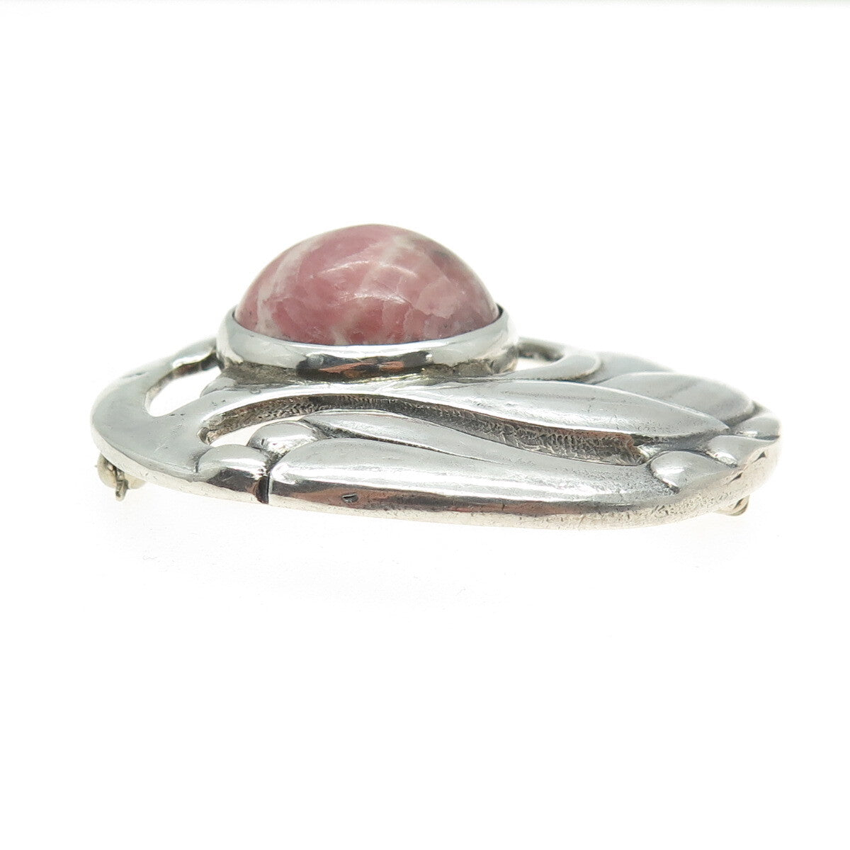 925 Sterling Silver Vintage NTG Scandinavian Real Rhodochrosite Floral Brooch