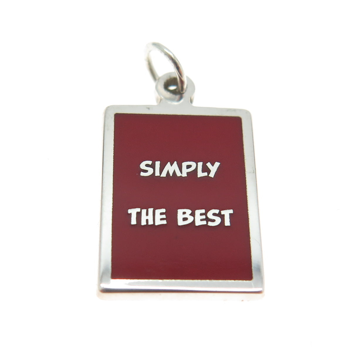 925 Sterling Silver Red Enamel "Simply The Best" Minimalist Charm Pendant