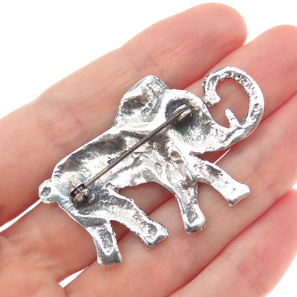 925 Sterling Silver Vintage Elephant Oxidized Pin Brooch