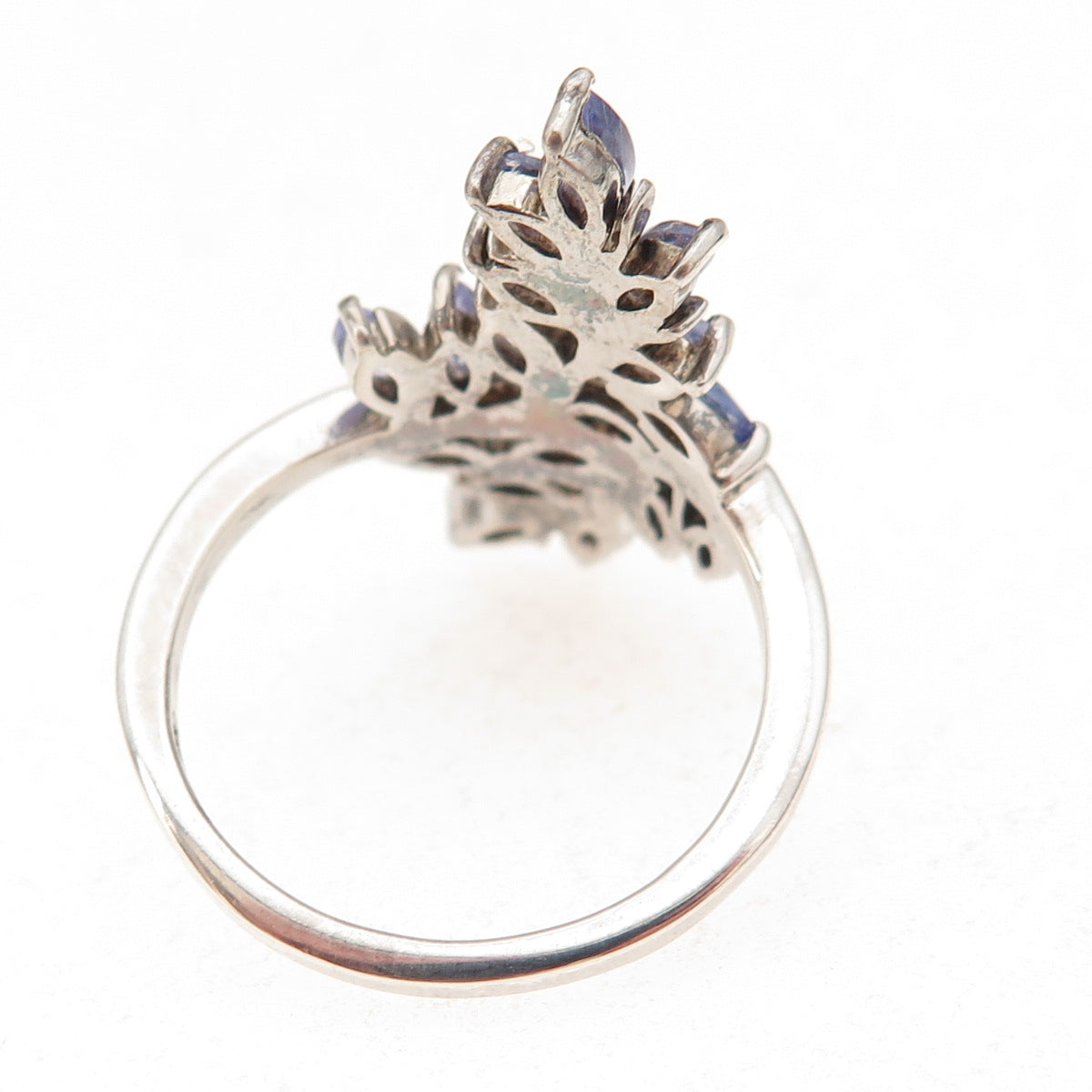 Chuck Clemency Sterling Silver Real Marquise-Cut Tanzanite Floral Ring Size 8