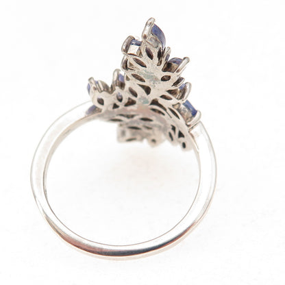 Chuck Clemency Sterling Silver Real Marquise-Cut Tanzanite Floral Ring Size 8