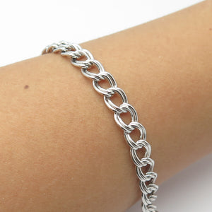 925 Sterling Silver Italy Double Cable Link Bracelet 7"