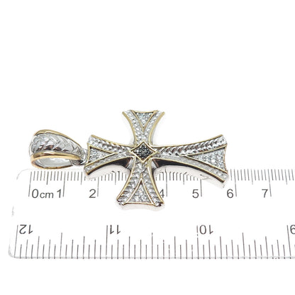 CHAPAL ZENRAY 925 Sterling 2-Tone Real Black Diamond & White Topaz Cross Pendant