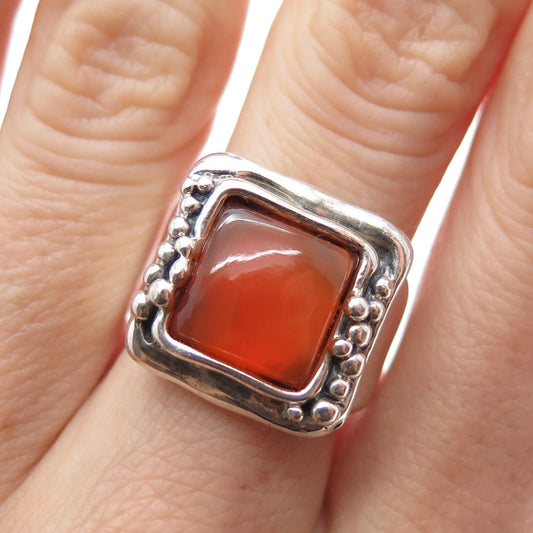 HAGIT GORALI Sterling Vintage Israel Carnelian Modernist Beaded Ring Size 7.25