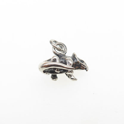 925 Sterling Silver Vintage Dinosaur Oxidized Mini 3D Charm Pendant